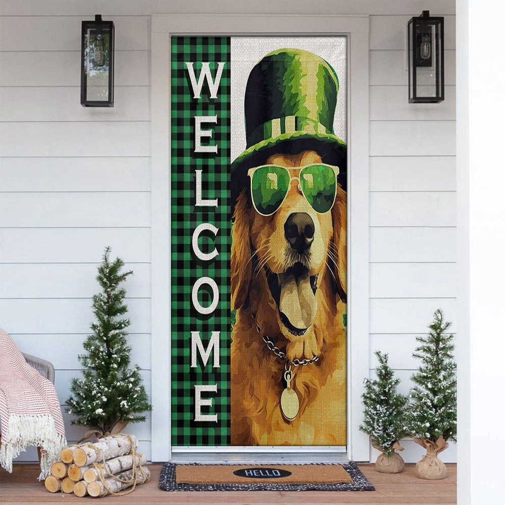 St Patrick's Day Golden Retriever Door Cover, St Patrick's Day Dog Clover Door Cover, Patricks Day Home Door