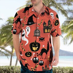 Black Cat Halloween AOP Hawaii Shirt