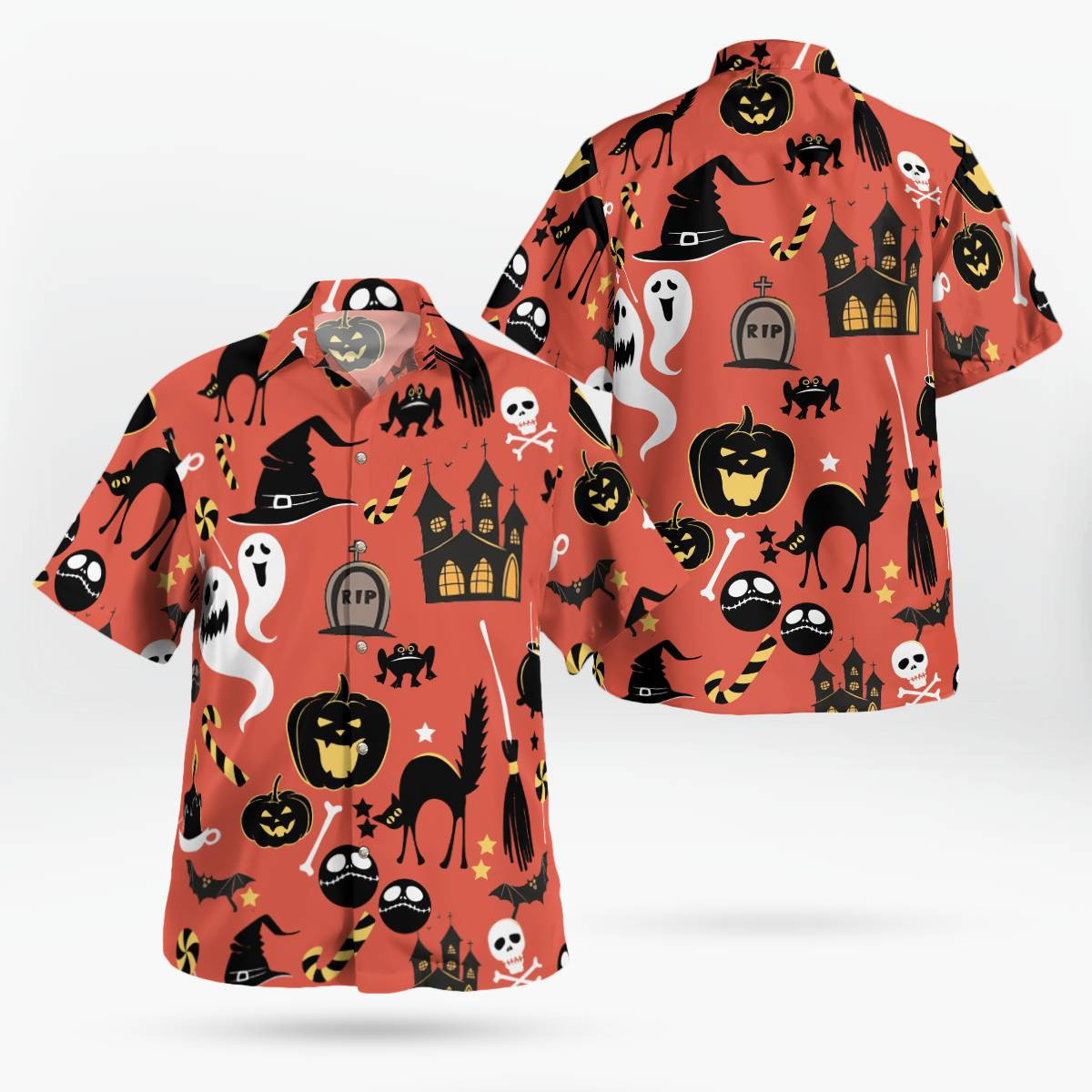 Black Cat Halloween AOP Hawaii Shirt