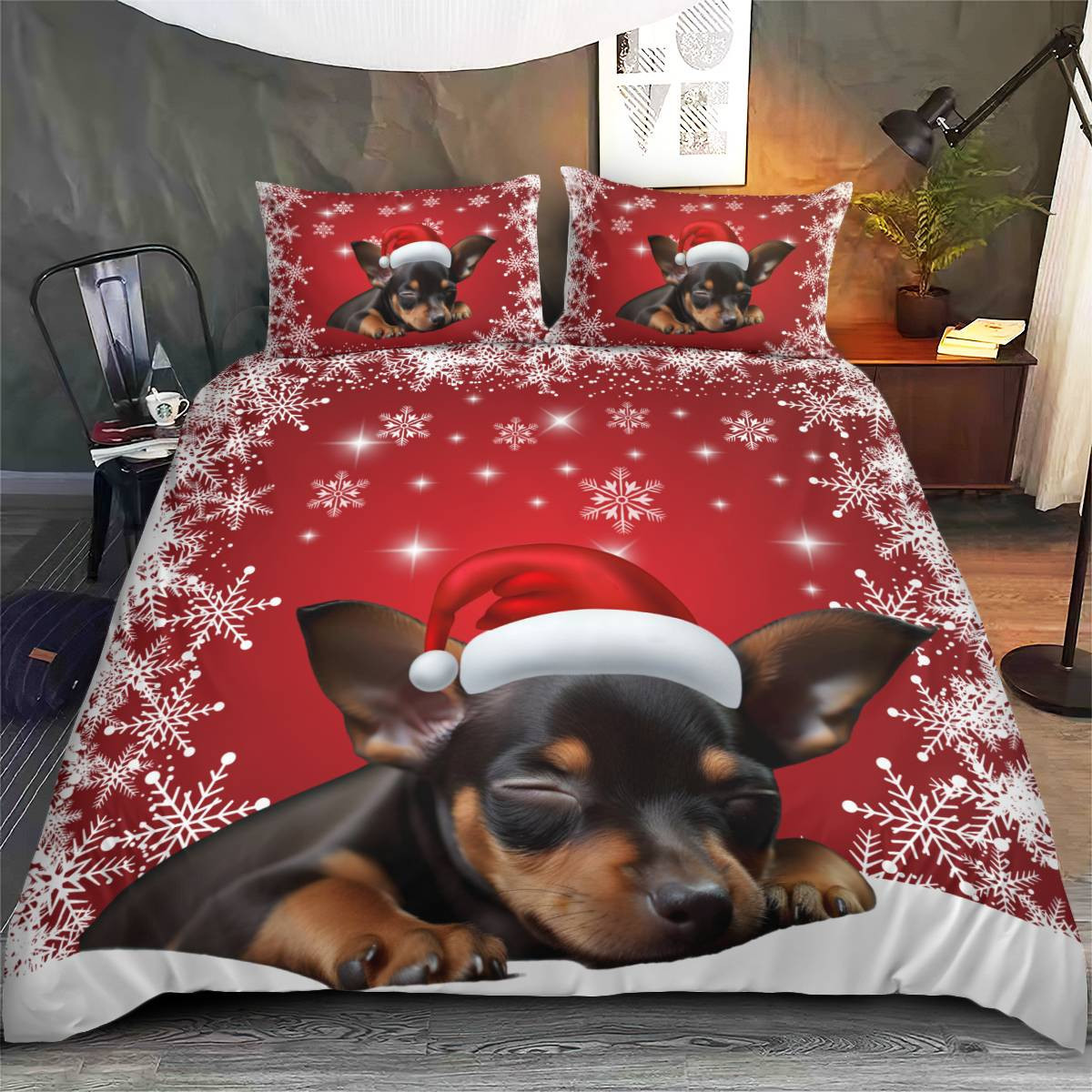 Premium Miniature pinscher Christmas Bedding Set