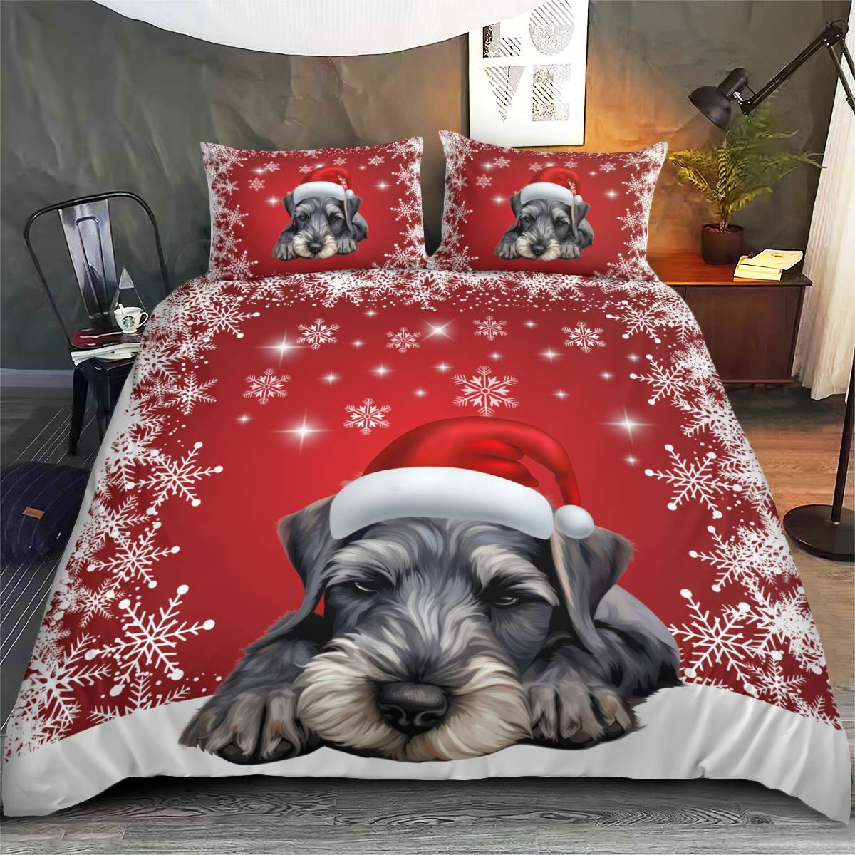 Premium Schnauzer Christmas Bedding Set