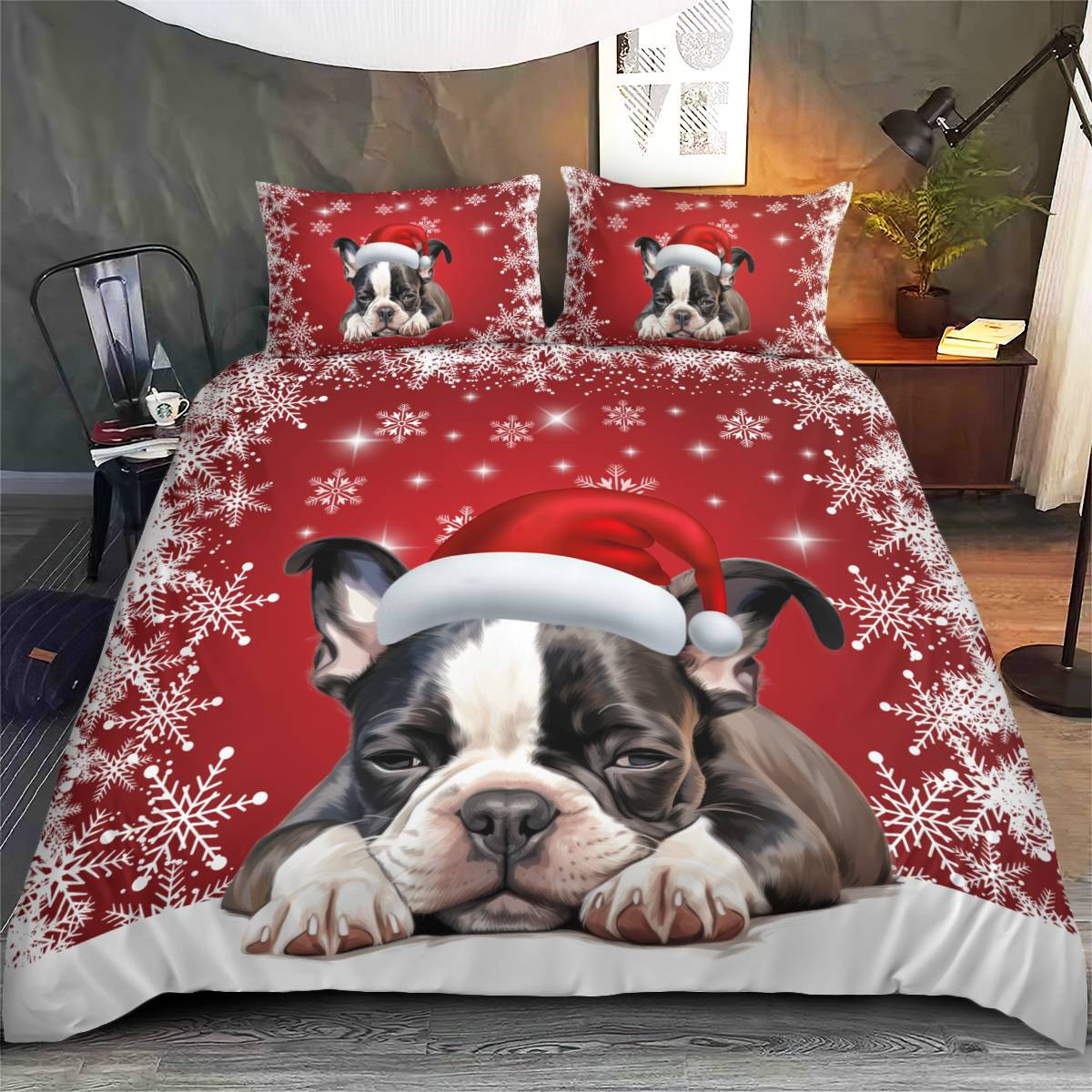 Premium Boston terrier Christmas Bedding Set