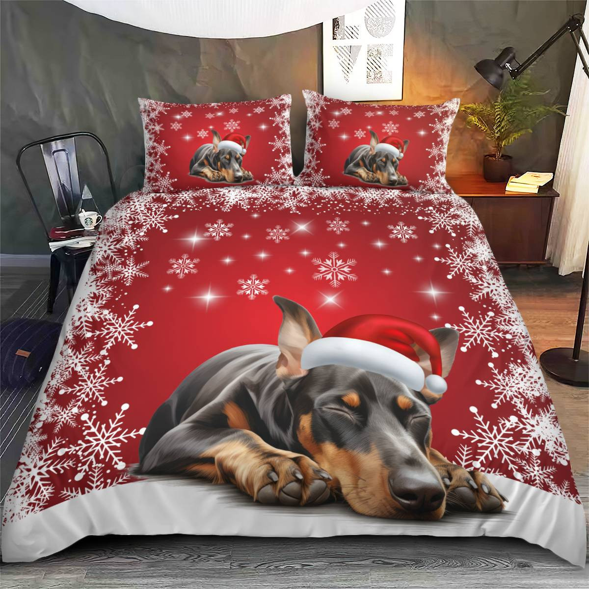 Premium Doberman Christmas Bedding Set