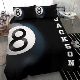 Personalized Billiard Duvet Cover Set, Pool Ball Billiard Player Gift Idea Black Duvet Cover & Pillowcases, Custom Name Number Bedding Set