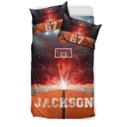 Personalized Basketball Duvet Cover Set, Basketball Ball Spirit Player Gift Idea Red Duvet Cover & Pillowcases, Custom Name Number Bedding Set