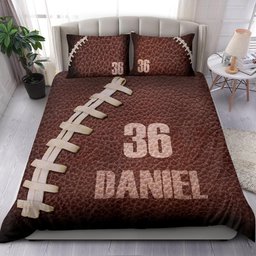 Personalized Football Duvet Cover Set, America Football Texture Player Gift Brown Duvet Cover & Pillowcases, Custom Name Number Bedding Set