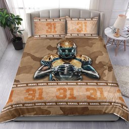 Personalized Football Duvet Cover Set, Football Boy Brown Camo Player Gift Idea Duvet Cover & Pillowcases, Custom Name Number Bedding Set
