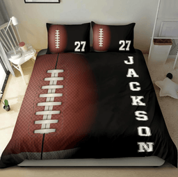 Personalized Football Duvet Cover Set, Football Ball Pattern Player Gift Idea Duvet Cover & Pillowcases, Custom Name Number Bedding Set