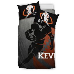 Personalized Football Duvet Cover Set, Football Boy Grey Player Gift Idea Black Duvet Cover & Pillowcases, Custom Name Number Bedding Set