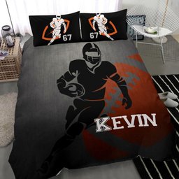 Personalized Football Duvet Cover Set, Football Boy Grey Player Gift Idea Black Duvet Cover & Pillowcases, Custom Name Number Bedding Set