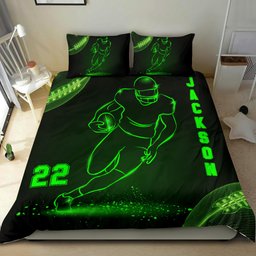 Personalized Football Duvet Cover Set, Football Player Gift Idea Green Neon Duvet Cover & Pillowcases, Custom Name Number Bedding Set