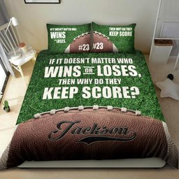 Personalized Football Duvet Cover Set, Football Ball Win Lose Player Gift Green Duvet Cover & Pillowcases, Custom Name Number Bedding Set