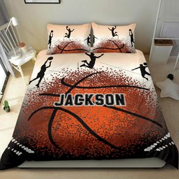 Personalized Basketball Duvet Cover Set, Basketball Ball Player Posing Gift Idea Duvet Cover & Pillowcases, Custom Name Number Bedding Set