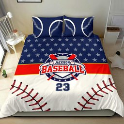 Personalized Baseball Duvet Cover Set, Baseball Star Ball Player Gift Blue White Duvet Cover & Pillowcases, Custom Name Number Bedding Set