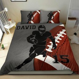 Personalized Football Duvet Cover Set, Football Player Gift Idea Grey Vintage Duvet Cover & Pillowcases, Custom Name Number Bedding Set