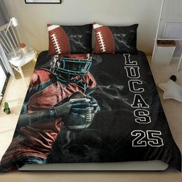 Personalized Football Duvet Cover Set, Football Man Boy Smoke Player Gift Idea Duvet Cover & Pillowcases, Custom Name Number Bedding Set