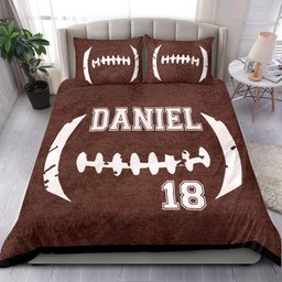 Personalized Football Duvet Cover Set, America Football Brown Player Gift Idea Duvet Cover & Pillowcases, Custom Name Number Bedding Set