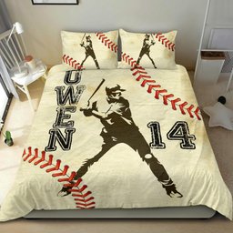 Personalized Baseball Duvet Cover Set, Baseball Boy Batter Beige Player Gift Idea Duvet Cover & Pillowcases, Custom Name Number Bedding Set
