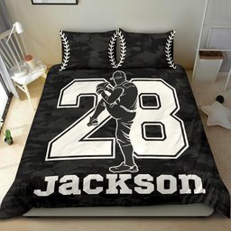 Personalized Baseball Duvet Cover Set, Baseball Boy Black Pitcher Camo Player Gift Duvet Cover & Pillowcases, Custom Name Number Bedding Set