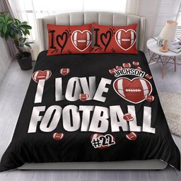 Personalized Football Duvet Cover Set, I Love Football Player Gift Idea Black Duvet Cover & Pillowcases, Custom Name Number Bedding Set