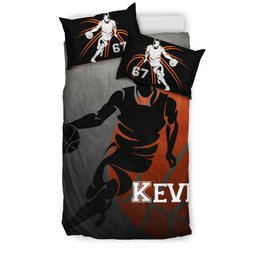 Personalized Basketball Duvet Cover Set, Basketball Boy Posing Player Gift Idea Grey Duvet Cover & Pillowcases, Custom Name Number Bedding Set