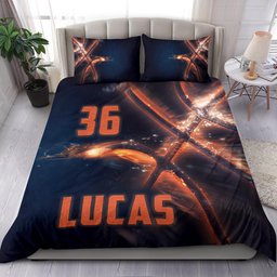Personalized Basketball Duvet Cover Set, Basketball Ball Pattern Fire Player Gift Duvet Cover & Pillowcases, Custom Name Number Bedding Set