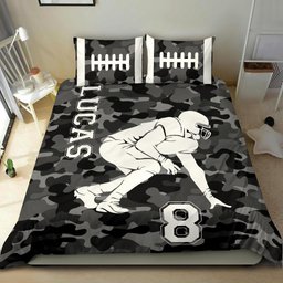 Personalized Football Duvet Cover Set, Football Lineman Player Gift Idea Black Camo Duvet Cover & Pillowcases, Custom Name Number Bedding Set