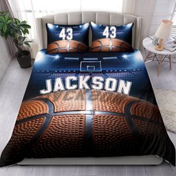 Personalized Basketball Duvet Cover Set, Basketball Ball Courts Player Gift Idea Duvet Cover & Pillowcases, Custom Name Number Bedding Set