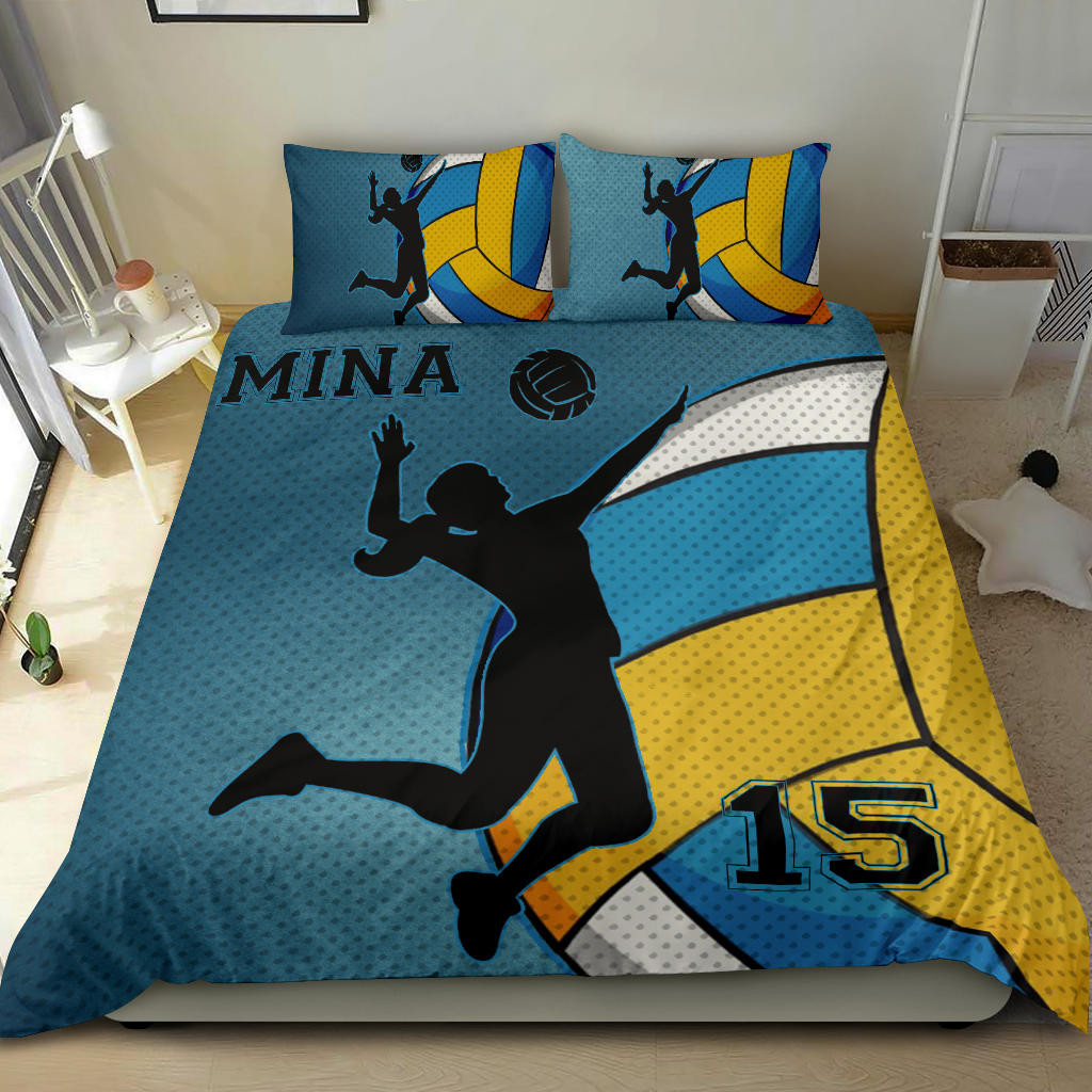 Personalized Volleyball Duvet Cover Set, Volleyball Girl Turquoise Player Gift Idea Duvet Cover & Pillowcases, Custom Name Number Bedding Set