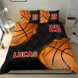 Personalized Basketball Duvet Cover Set, Basketball Ball Fire Player Gift Idea Black Duvet Cover & Pillowcases, Custom Name Number Bedding Set