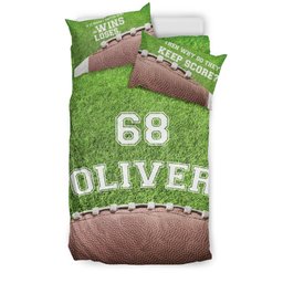 Personalized Football Duvet Cover Set, Football Ball Green Field Player Gift Idea Duvet Cover & Pillowcases, Custom Name Number Bedding Set