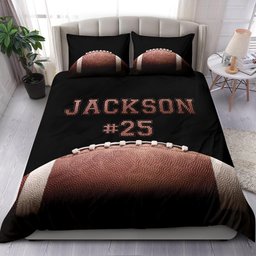 Personalized Football Duvet Cover Set, Football Ball Enthusiasm Player Gift Black Duvet Cover & Pillowcases, Custom Name Number Bedding Set