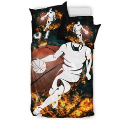 Personalized Basketball Duvet Cover Set, Basketball Boy Fire Player Gift Idea Duvet Cover & Pillowcases, Custom Name Number Bedding Set