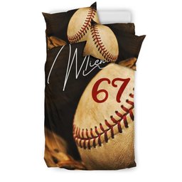 Personalized Baseball Duvet Cover Set, Baseball Glove Ball Vintage Player Gift Duvet Cover & Pillowcases, Custom Name Number Bedding Set
