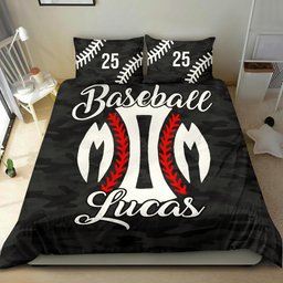 Personalized Baseball Duvet Cover Set, Baseball Mom Black Camo Player Gift Idea Duvet Cover & Pillowcases, Custom Name Number Bedding Set