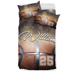 Personalized Basketball Duvet Cover Set, Basketball Court Ball 3D Player Unique Gift Duvet Cover & Pillowcases, Custom Name Number Bedding Set