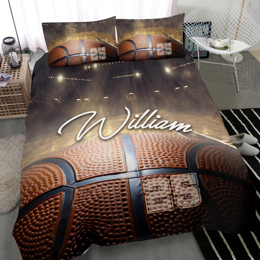 Personalized Basketball Duvet Cover Set, Basketball Court Ball 3D Player Unique Gift Duvet Cover & Pillowcases, Custom Name Number Bedding Set