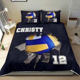 Personalized Volleyball Duvet Cover Set, Volleyball Ball Crack Player Gift Idea Black Duvet Cover & Pillowcases, Custom Name Number Bedding Set