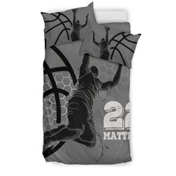 Personalized Basketball Duvet Cover Set, Basketball Boy Grey Honeycomb Player Gift Duvet Cover & Pillowcases, Custom Name Number Bedding Set
