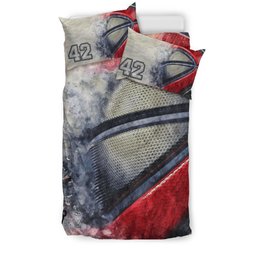 Personalized Basketball Duvet Cover Set, Basketball Ball Pattern Smoke Player Gift Duvet Cover & Pillowcases, Custom Name Number Bedding Set