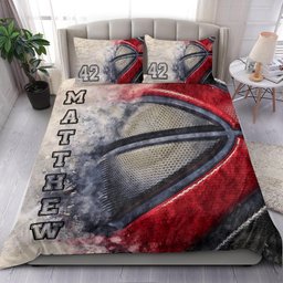 Personalized Basketball Duvet Cover Set, Basketball Ball Pattern Smoke Player Gift Duvet Cover & Pillowcases, Custom Name Number Bedding Set