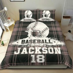 Personalized Baseball Duvet Cover Set, Baseball Ball Pitcher Checkered Player Gift Duvet Cover & Pillowcases, Custom Name Number Bedding Set