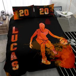 Personalized Basketball Duvet Cover Set, Basketball Boy Splash Player Gift Idea Black Duvet Cover & Pillowcases, Custom Name Number Bedding Set