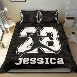 Personalized Softball Duvet Cover Set, Softball Girl Pitcher Black Camo Player Gift Duvet Cover & Pillowcases, Custom Name Number Bedding Set