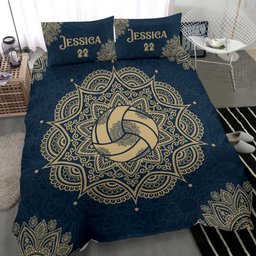 Personalized Volleyball Duvet Cover Set, Volleyball Ball Mandala Blue Player Gift Duvet Cover & Pillowcases, Custom Name Number Bedding Set