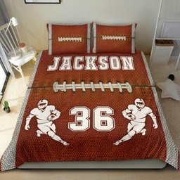Personalized Football Duvet Cover Set, Football Ball Boy Player Gift Idea Brown Duvet Cover & Pillowcases, Custom Name Number Bedding Set