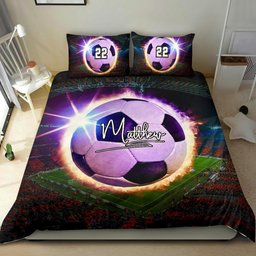 Personalized Soccer Duvet Cover Set, Soccer Fire Ball Player Unique Gift Idea Duvet Cover & Pillowcases, Custom Name Number Bedding Set