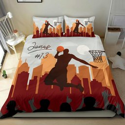 Personalized Basketball Duvet Cover Set, Basketball Slam Dunk Retro Vintage Player Duvet Cover & Pillowcases, Custom Name Number Bedding Set