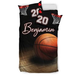 Personalized Basketball Duvet Cover Set, Basketball Ball Heart Love Player Gift Idea Duvet Cover & Pillowcases, Custom Name Number Bedding Set