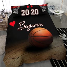 Personalized Basketball Duvet Cover Set, Basketball Ball Heart Love Player Gift Idea Duvet Cover & Pillowcases, Custom Name Number Bedding Set